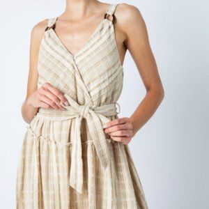 &Merci Striped Plaid Ruffle Dress w/ Coconut Trim